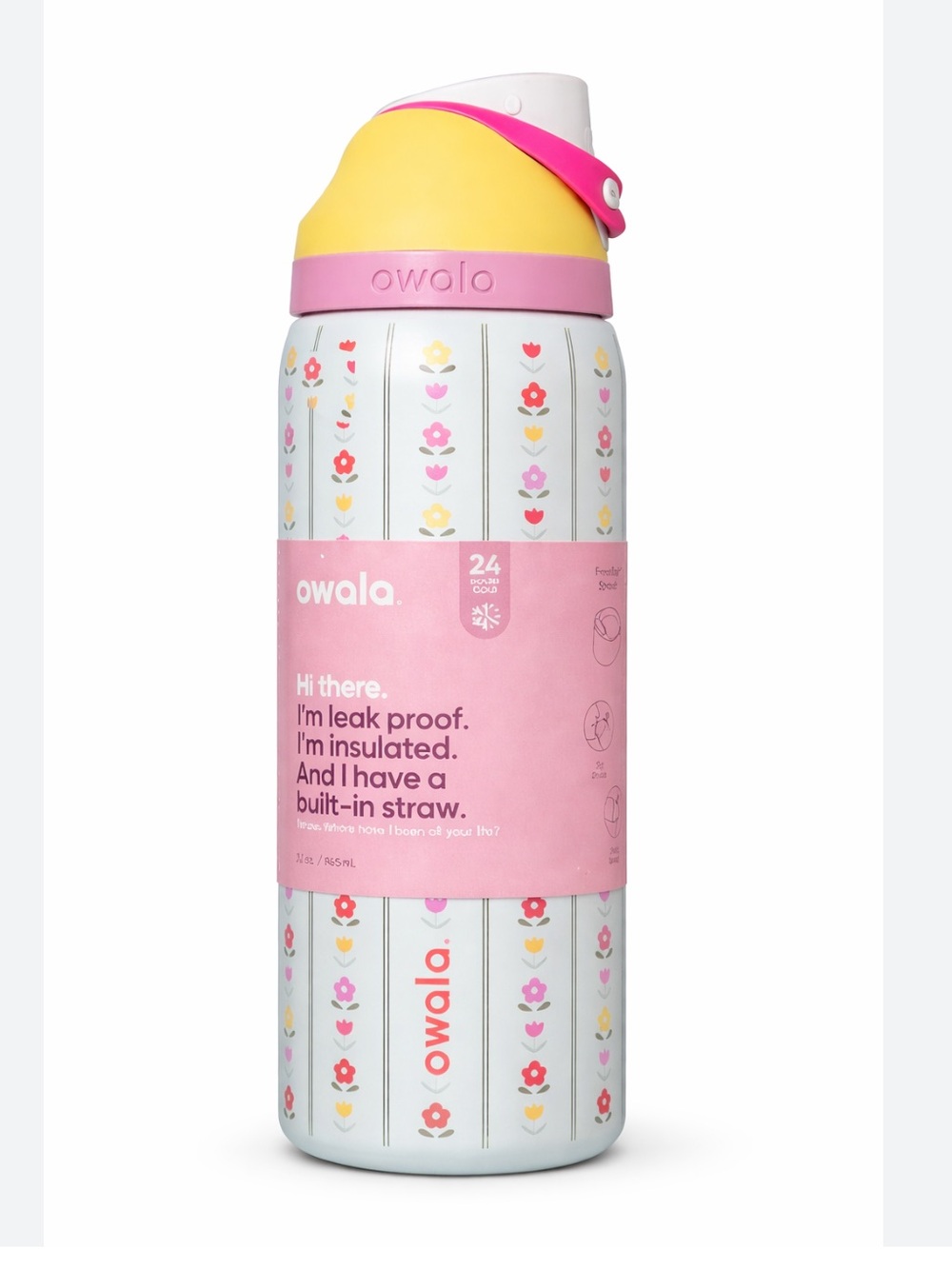 Owala 32oz FreeSip Insulated Water Bottle garden Pink Floral roses nwt